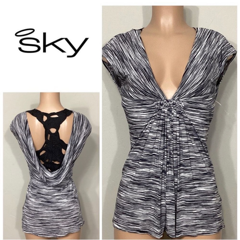 New. SKY plunge neck top. Normally $168